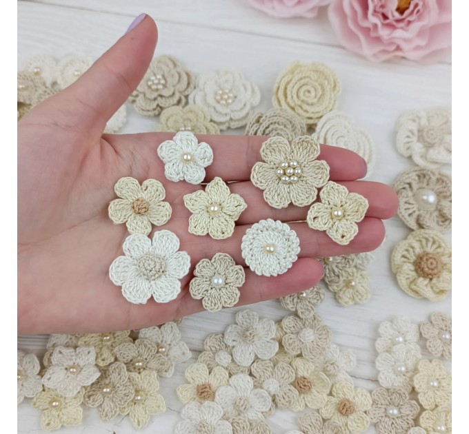 Flowers for crafts,100pcs. Sewing embellishment.Craft DIY flowers. Pearl flowers for craft.Junk journal decor. Hairband flower. Scrapbooking