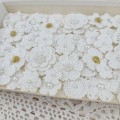 50pcs of miniature flowers. White flowers for craft. Applique. Scrapbooking. Pearl Embellishment. Wedding craft flowers.