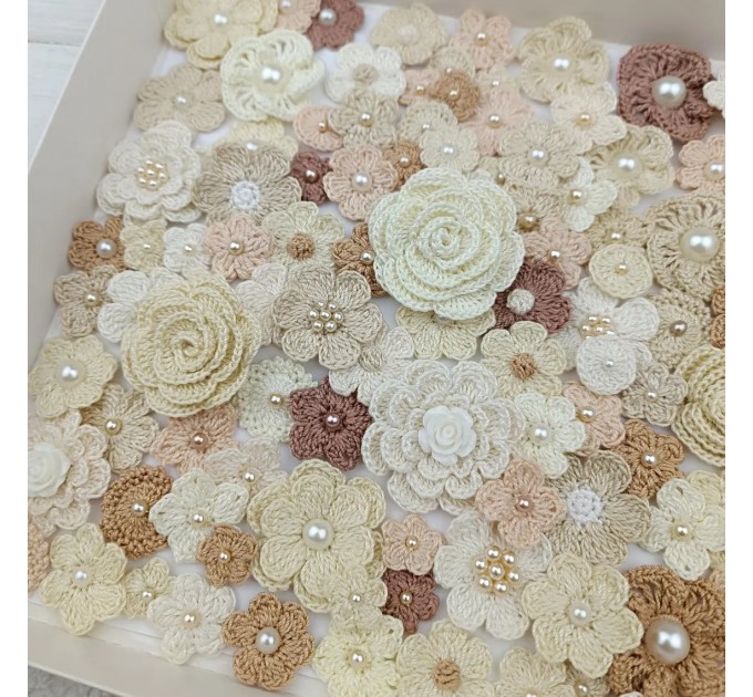 Mix crocheted flowers for craft,100 pcs/Sewing embellishment/Craft DIY flowers/Pearl flowers/Junk journal decor/Hairband flower/Scrapbooking