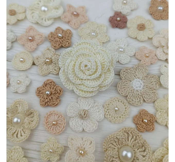 Mix crocheted flowers for craft,100 pcs/Sewing embellishment/Craft DIY flowers/Pearl flowers/Junk journal decor/Hairband flower/Scrapbooking