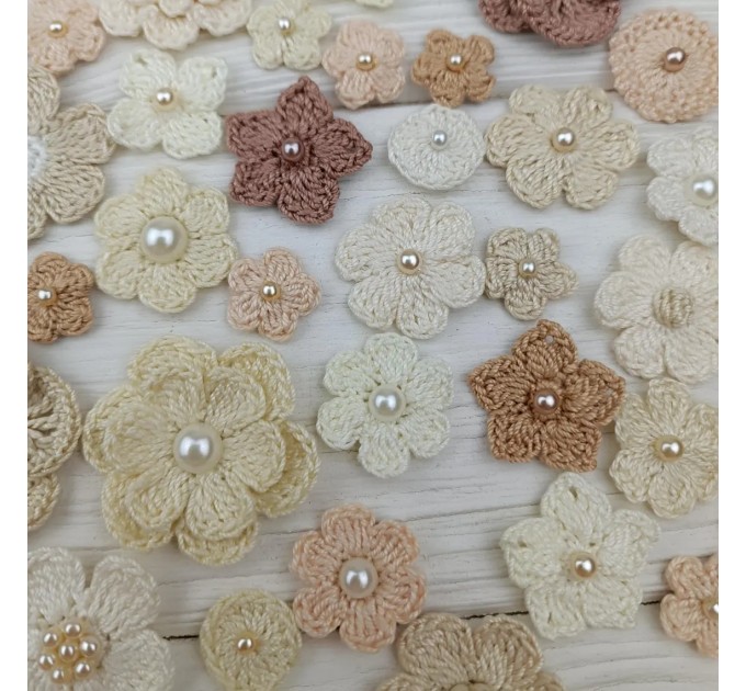 Mix crocheted flowers for craft,100 pcs/Sewing embellishment/Craft DIY flowers/Pearl flowers/Junk journal decor/Hairband flower/Scrapbooking