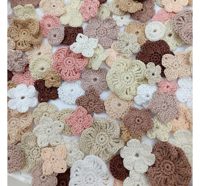 Mix crocheted flowers for craft,100 pcs/Sewing embellishment/Craft DIY flowers//Junk journal decor/Hairband flower/Scrapbooking/Applique