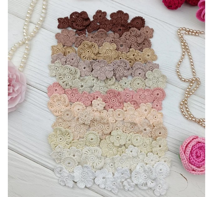 Mix crocheted flowers for craft,100 pcs/Sewing embellishment/Craft DIY flowers//Junk journal decor/Hairband flower/Scrapbooking/Applique