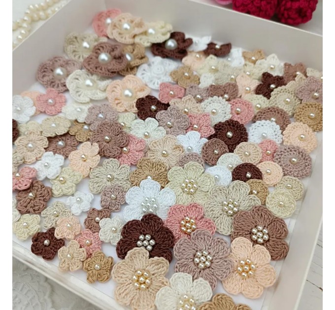 Mix crocheted flowers for craft,100 pcs/Sewing embellishment/Craft DIY flowers//Junk journal decor/Hairband flower/Scrapbooking/Applique