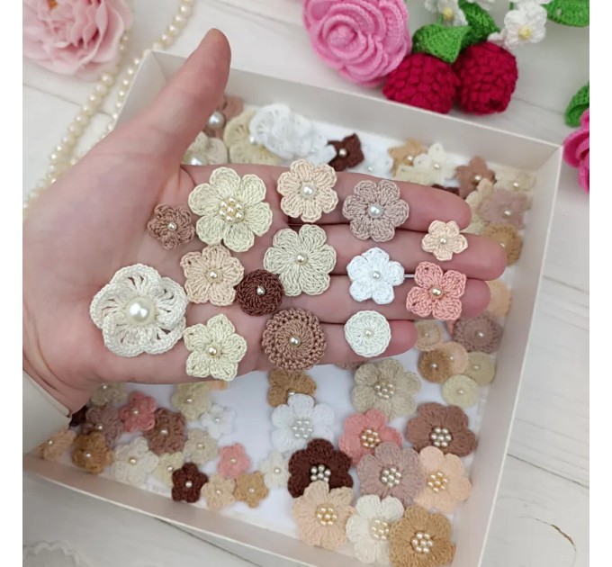 Mix crocheted flowers for craft,100 pcs/Sewing embellishment/Craft DIY flowers//Junk journal decor/Hairband flower/Scrapbooking/Applique