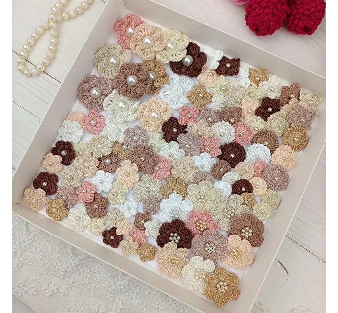 Mix crocheted flowers for craft,100 pcs/Sewing embellishment/Craft DIY flowers//Junk journal decor/Hairband flower/Scrapbooking/Applique