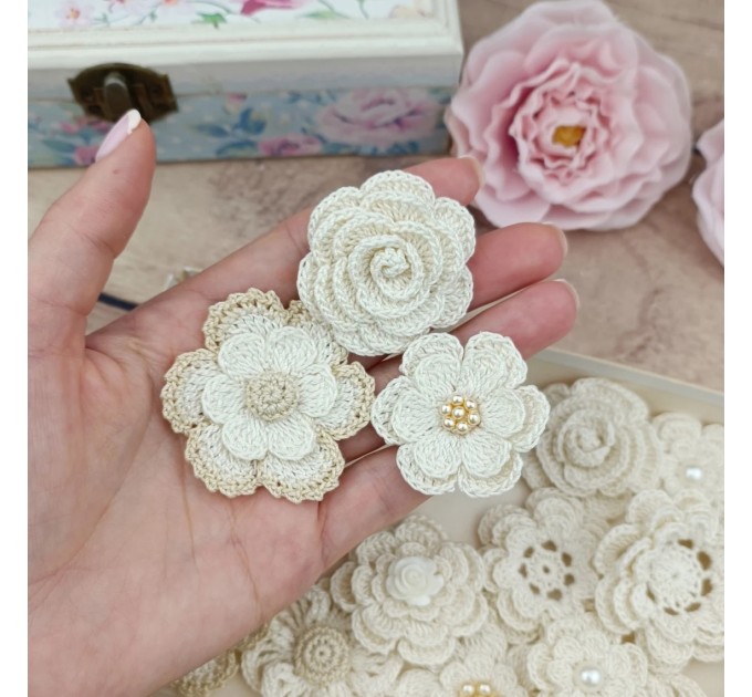 Flowers for craft, 15pcs.Imitation of vintage flowers.Wedding decoration.Brooch Flower.Hairband flower.Junk journal decoration.Embellishment