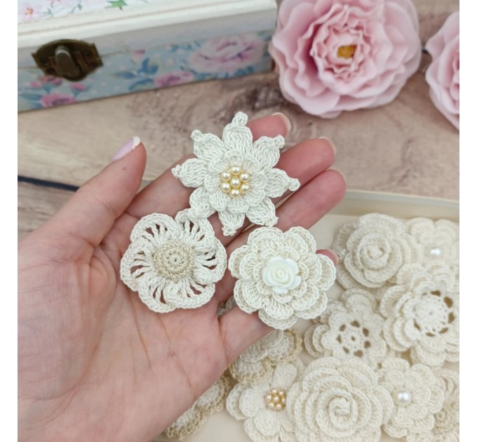 Flowers for craft, 15pcs.Imitation of vintage flowers.Wedding decoration.Brooch Flower.Hairband flower.Junk journal decoration.Embellishment