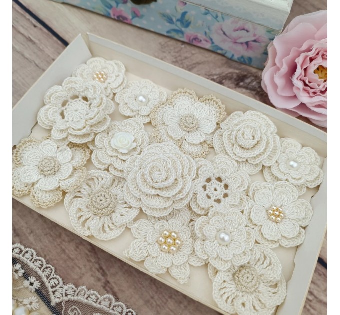 Flowers for craft, 15pcs.Imitation of vintage flowers.Wedding decoration.Brooch Flower.Hairband flower.Junk journal decoration.Embellishment