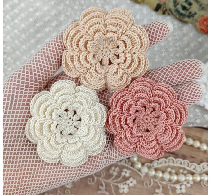 Flowers for handmade work, 3 pcs. Embellishments for decorating. Flowers for sewing. Decorate hat. Sewing doll.Scrapbooking.Making hair band