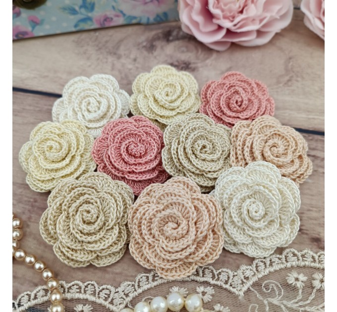 Flowers for craft, 10 pcs. Decorating hat/hairband/bag/belt/jewelry/accessories.Shabby craft flower. Flowers embellishment. 3-D rose.