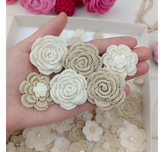 Mix crocheted flowers for craft,100 pcs