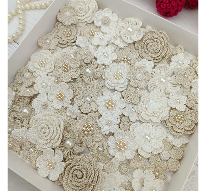 Mix crocheted flowers for craft,100 pcs