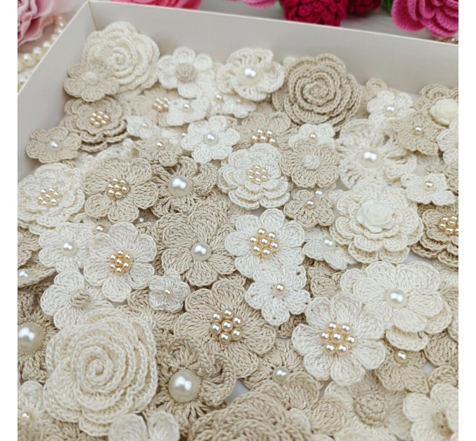 Mix crocheted flowers for craft,100 pcs