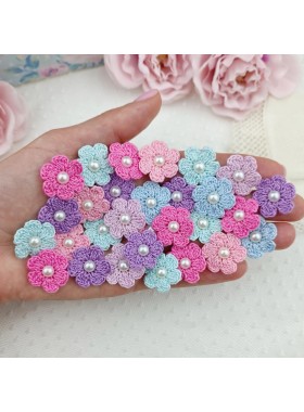 Flowers for craft, 60 pcs. Flowers for scrapbooking. Crafts DIY. Pearl embellishment. Hair band supplies. Flowers embellishment. Scrapboking