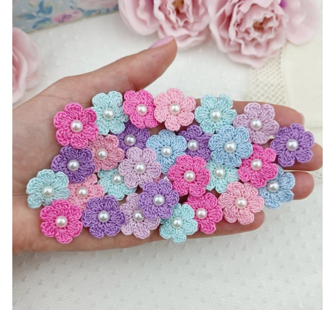 Flowers for craft, 60 pcs. Flowers for scrapbooking. Crafts DIY. Pearl embellishment. Hair band supplies. Flowers embellishment. Scrapboking