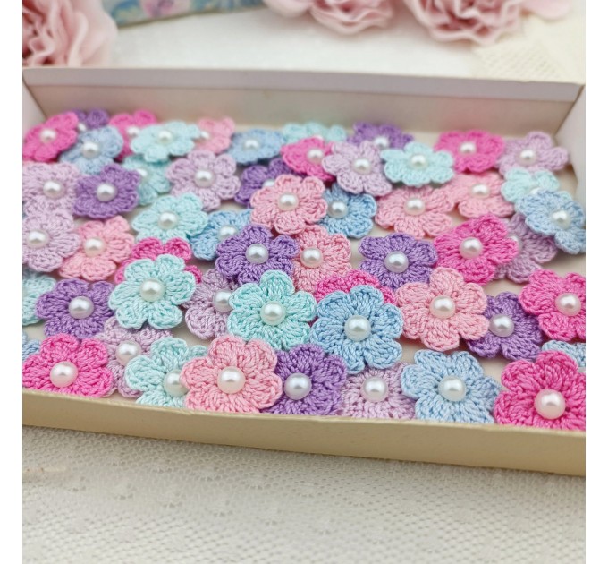 Flowers for craft, 60 pcs. Flowers for scrapbooking. Crafts DIY. Pearl embellishment. Hair band supplies. Flowers embellishment. Scrapboking