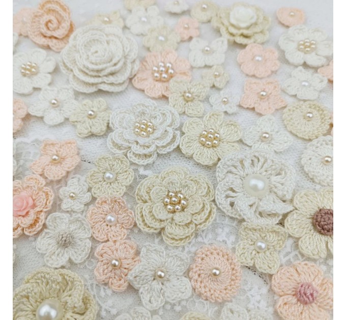 Flowers for craft, 80pcs. Sewing flower embellishment. Neutral color flowers. Junk Journal Decor. Miniature supplies. Making accessories.