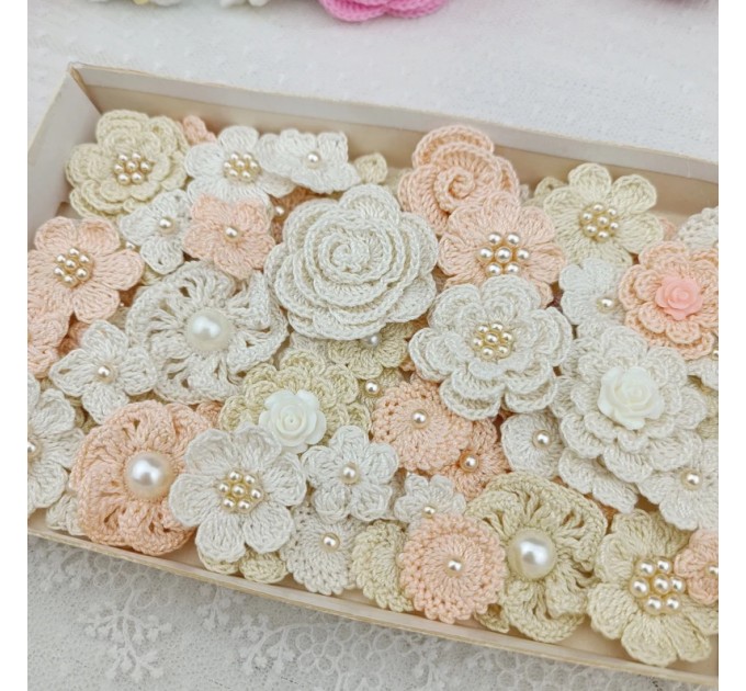 Flowers for craft, 80pcs. Sewing flower embellishment. Neutral color flowers. Junk Journal Decor. Miniature supplies. Making accessories.