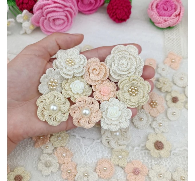 Flowers for craft, 80pcs. Sewing flower embellishment. Neutral color flowers. Junk Journal Decor. Miniature supplies. Making accessories.