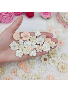 Flowers for craft, 80pcs. Sewing flower embellishment. Neutral color flowers. Junk Journal Decor. Miniature supplies. Making accessories.