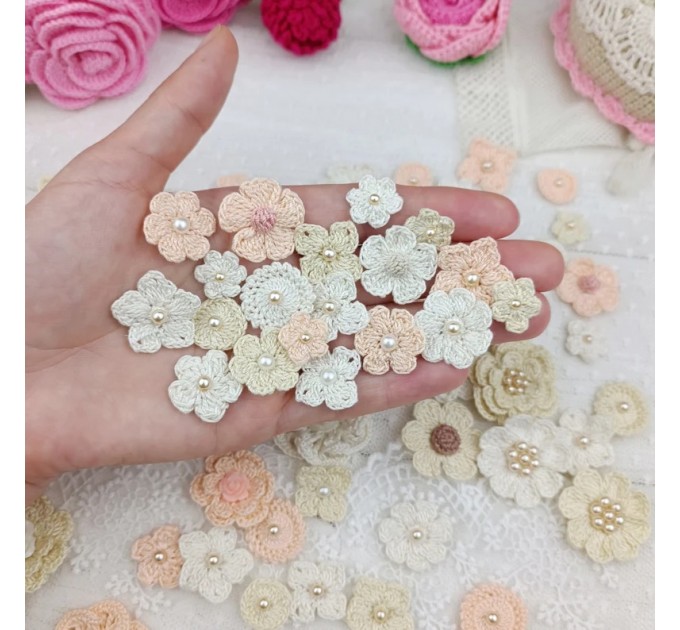 Flowers for craft, 80pcs. Sewing flower embellishment. Neutral color flowers. Junk Journal Decor. Miniature supplies. Making accessories.