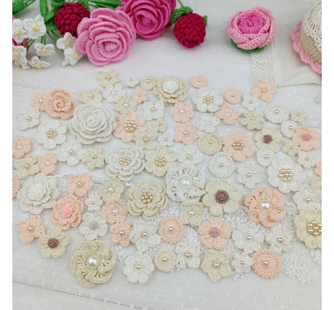 Flowers for craft, 80pcs. Sewing flower embellishment. Neutral color flowers. Junk Journal Decor. Miniature supplies. Making accessories.