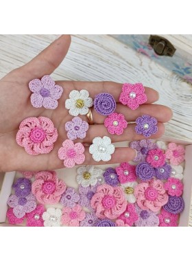 Flowers for craft, 50 pcs. Flowers for scrapbooking. Crafts DIY. Pearl embellishment. Hair band supplies. Flowers embellishment. Scrapboking