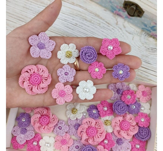 Flowers for craft, 50 pcs. Flowers for scrapbooking. Crafts DIY. Pearl embellishment. Hair band supplies. Flowers embellishment. Scrapboking