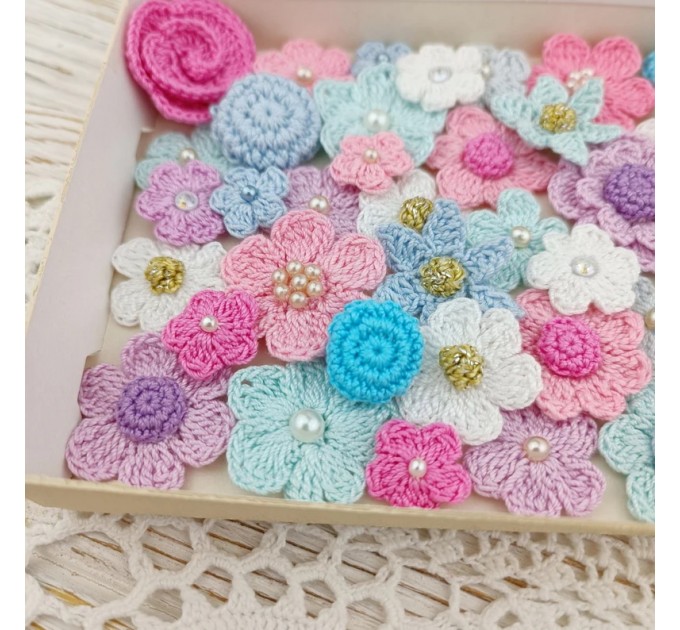 Flowers for craft, 50 pcs. Flowers for scrapbooking. Crafts DIY. Pearl embellishment. Hair band supplies. Flowers embellishment. Scrapboking