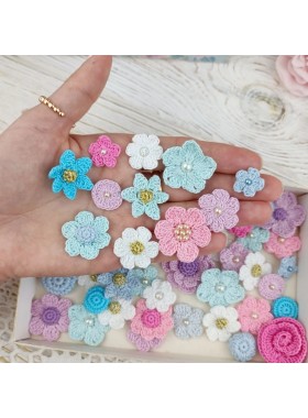 Flowers for craft, 50 pcs. Flowers for scrapbooking. Crafts DIY. Pearl embellishment. Hair band supplies. Flowers embellishment. Scrapboking