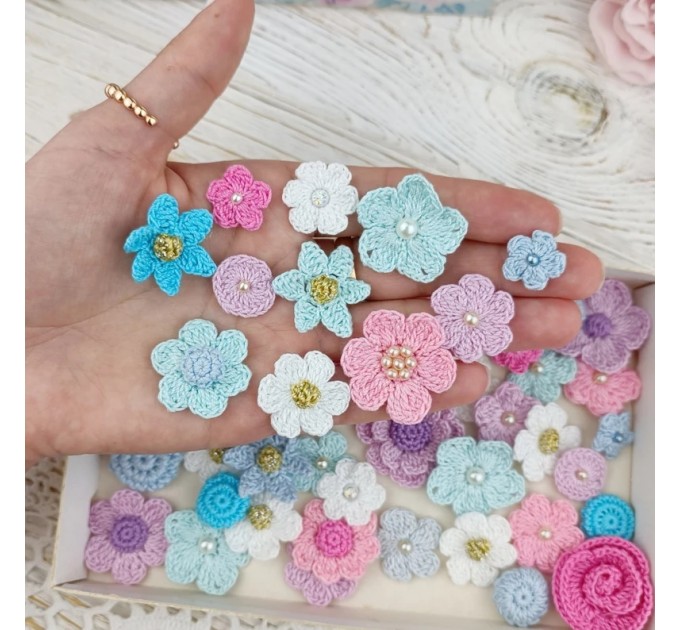 Flowers for craft, 50 pcs. Flowers for scrapbooking. Crafts DIY. Pearl embellishment. Hair band supplies. Flowers embellishment. Scrapboking