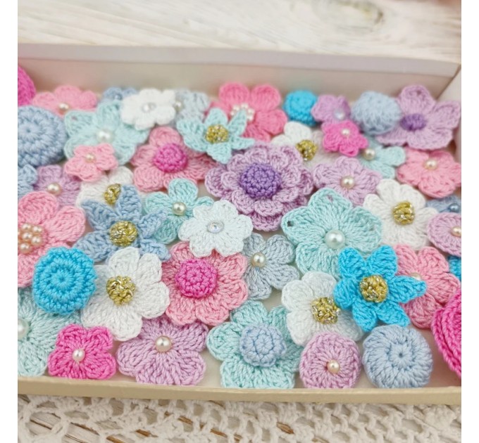 Flowers for craft, 50 pcs. Flowers for scrapbooking. Crafts DIY. Pearl embellishment. Hair band supplies. Flowers embellishment. Scrapboking